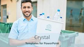  Presentation with plastic recycling - Presentation design enhanced with young-hispanic-man-smiling-happy background and a sky blue colored foreground