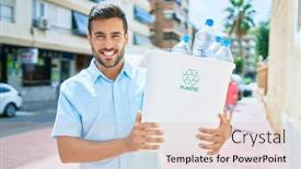  Presentation with plastic recycling - Slide deck featuring young-hispanic-man-smiling-happy background and a lemonade colored foreground