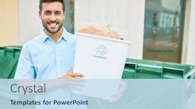  Presentation with recycling - Audience pleasing theme consisting of young-hispanic-man-smiling-happy backdrop and a sky blue colored foreground