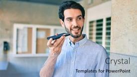  Presentation with audio - Amazing slides having young-hispanic-man-smiling-happy backdrop and a light blue colored foreground