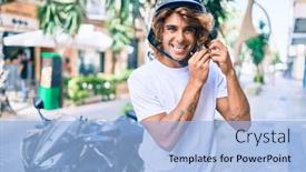  Presentation with moto - Slide set featuring young-hispanic-man-smiling-happy background and a light blue colored foreground
