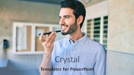  Presentation with hispanic - Colorful presentation design enhanced with young-hispanic-man-smiling-happy backdrop and a light blue colored foreground