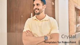  Presentation with man door - Presentation design consisting of young-hispanic-man-smiling-happy background and a lemonade colored foreground