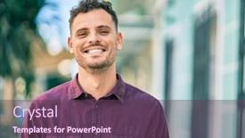  Presentation with college education happy smiling - Cool new PPT theme with young-hispanic-man-smiling-happy backdrop and a tawny brown colored foreground