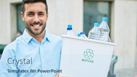  Presentation with plastic recycling - Slide deck having young-hispanic-man-smiling-happy background and a sky blue colored foreground