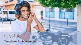  Presentation with moto - Presentation theme consisting of young-hispanic-man-smiling-happy background and a light blue colored foreground