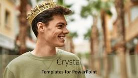  Presentation with king crown - Beautiful theme featuring young-hispanic-man-smiling-happy backdrop and a coral colored foreground