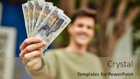  Presentation with college education happy smiling - PPT theme having young-hispanic-man-smiling-happy background and a coral colored foreground