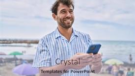  Presentation with college education happy smiling - PPT theme featuring young-hispanic-man-smiling-happy background and a light blue colored foreground