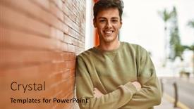  Presentation with hispanic heritage culture - Presentation enhanced with young-hispanic-man-smiling-happy background and a coral colored foreground