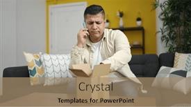  Presentation with speaking - Presentation theme with young-hispanic-man-speaking background and a coral colored foreground