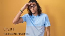  Presentation with special education young adult man - Slides enhanced with young-hispanic-man-standing-over background and a gold colored foreground