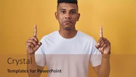  Presentation with hispanic - PPT theme with young-hispanic-man-standing-over background and a red colored foreground