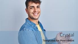  Presentation with advertisement - Presentation enhanced with young-hispanic-man-standing-over background and a light blue colored foreground