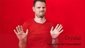  Presentation with forbidden - Presentation design with young-hispanic-man-standing-over background and a crimson colored foreground