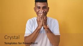  Presentation with hispanic - Presentation theme with young-hispanic-man-standing-over background and a red colored foreground