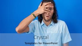  Presentation with blue eyes - PPT layouts consisting of young-hispanic-man-standing-over background and a light blue colored foreground