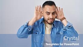  Presentation with hispanic - Presentation theme featuring young-hispanic-man-standing-over background and a teal colored foreground