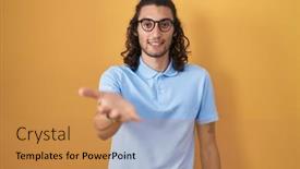  Presentation with acceptance - Slides featuring young-hispanic-man-standing-over background and a gold colored foreground