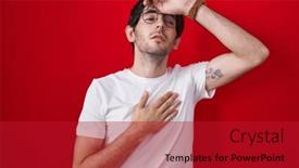  Presentation with flu virus - Presentation theme featuring young-hispanic-man-standing-over background and a crimson colored foreground