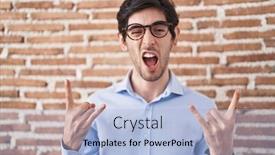  Presentation with rock wall - PPT theme featuring young-hispanic-man-standing-over background and a light blue colored foreground