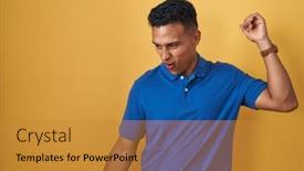  Presentation with yellow music - Presentation design consisting of young-hispanic-man-standing-over background and a gold colored foreground