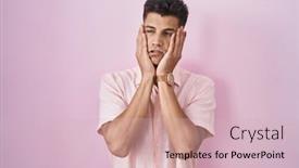  Presentation with sadness - Slide deck having young-hispanic-man-standing-over background and a lemonade colored foreground