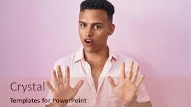  Presentation with forbidden - PPT layouts with young-hispanic-man-standing-over background and a coral colored foreground