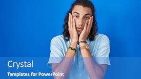  Presentation with sadness - PPT theme having young-hispanic-man-standing-over background and a teal colored foreground