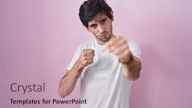  Presentation with violence - Slides consisting of young-hispanic-man-standing-over background and a soft green colored foreground