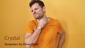  Presentation with sore throat - PPT theme consisting of young-hispanic-man-standing-over background and a gold colored foreground