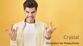 Presentation with rock star - Slide deck enhanced with young-hispanic-man-standing-over background and a yellow colored foreground
