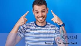  Presentation with great idea - PPT theme with young-hispanic-man-standing-over background and a light blue colored foreground