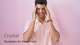  Presentation with migraine - Presentation having young-hispanic-man-standing-over background and a coral colored foreground