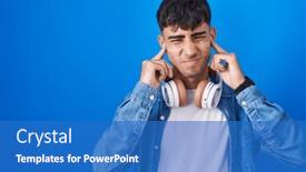  Presentation with blue music - Slide deck enhanced with young-hispanic-man-standing-over background and a teal colored foreground