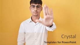  Presentation with sing - Theme with young-hispanic-man-standing-over background and a yellow colored foreground