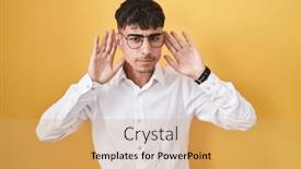  Presentation with deaf - Presentation design consisting of young-hispanic-man-standing-over background and a  colored foreground