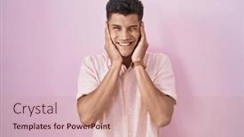  Presentation with deaf - Slide deck with young-hispanic-man-standing-over background and a coral colored foreground