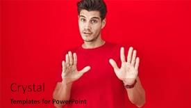  Presentation with forbidden - Presentation theme featuring young-hispanic-man-standing-over background and a crimson colored foreground