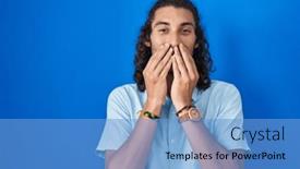  Presentation with scandal - Slide deck with young-hispanic-man-standing-over background and a teal colored foreground