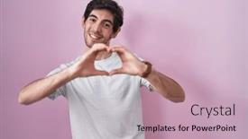  Presentation with love heart - Presentation theme featuring young-hispanic-man-standing-over background and a coral colored foreground