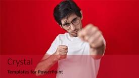  Presentation with violence - Slides with young-hispanic-man-standing-over background and a crimson colored foreground