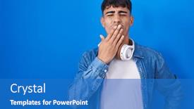  Presentation with sleepiness - Presentation theme consisting of young-hispanic-man-standing-over background and a teal colored foreground