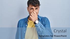  Presentation with bad breath - PPT theme having young-hispanic-man-standing-over background and a teal colored foreground
