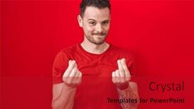  Presentation with salary - Presentation design enhanced with young-hispanic-man-standing-over background and a crimson colored foreground