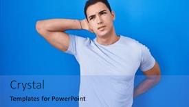  Presentation with injury - Presentation design featuring young-hispanic-man-standing-over background and a light blue colored foreground
