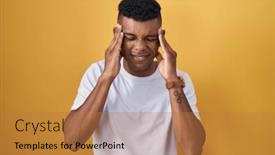  Presentation with migraine - Presentation enhanced with young-hispanic-man-standing-over background and a coral colored foreground
