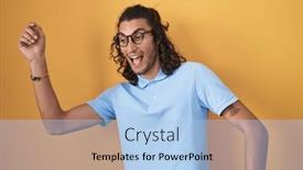  Presentation with yellow music - Slide set consisting of young-hispanic-man-standing-over background and a light blue colored foreground