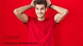  Presentation with rabbit - PPT theme with young-hispanic-man-standing-over background and a dark gray colored foreground