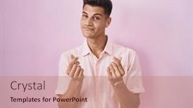  Presentation with pink business - Slides featuring young-hispanic-man-standing-over background and a coral colored foreground